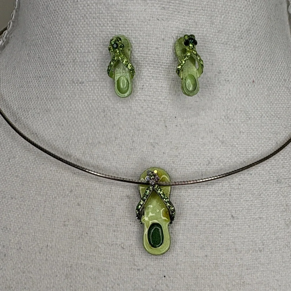 Bright Green Sandal Pendant and Earring Set